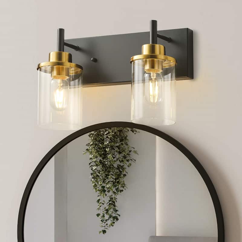 Starsky 2-Lights 13.77inch Modern Bathroom Vanity Light with Cylinder Glass Shade - Gold