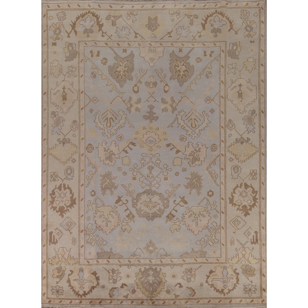 Earth Tone Oushak Indian Area Rug Hand-Knotted Wool Carpet - 9'1" x 11'10"