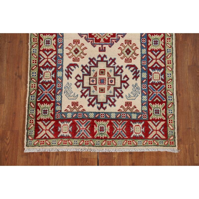Ivory Kazak Oriental Runner Rug Hand-Knotted Wool Carpet - 2'8" x 11'4"