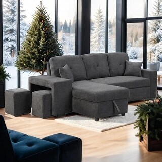 Reversible Sleeper Sectional Sofa Bed with Storage Chaise, 2 Stools ...