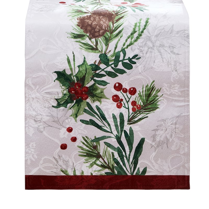 Holly Berry Flourish Holiday Fabric Table Runner - 14"x70"