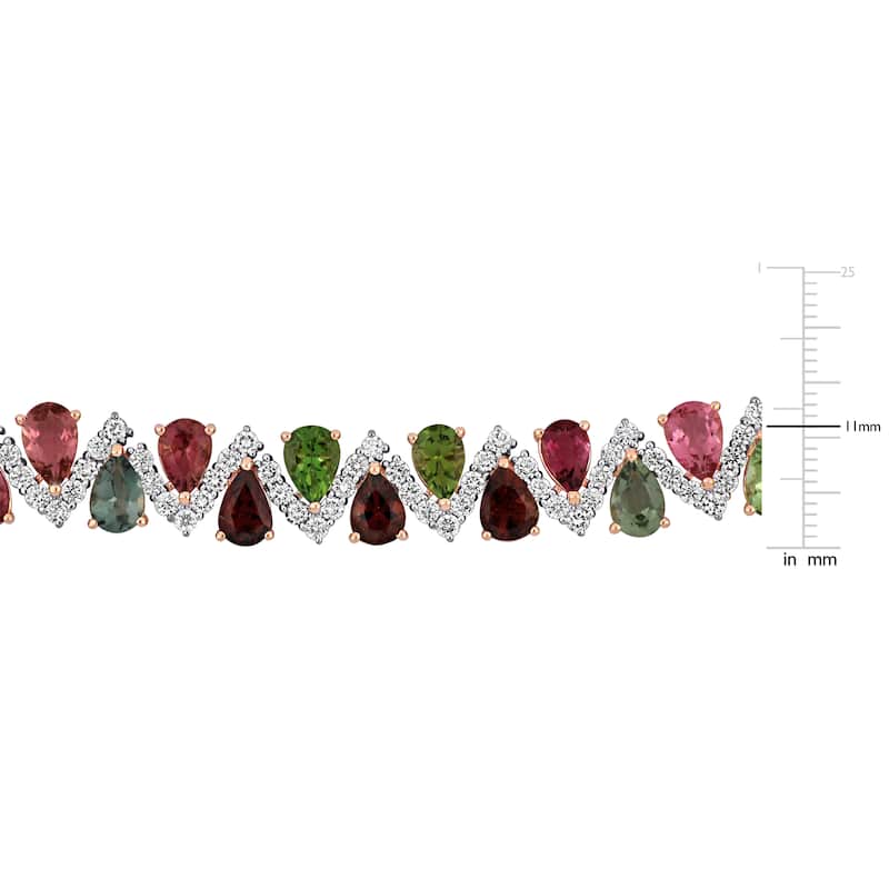 Miadora 10 1/7ct TGW Multi-Color Tourmaline 2 1/3ct TDW Diamond Necklace with Chain 14k Rose Gold
