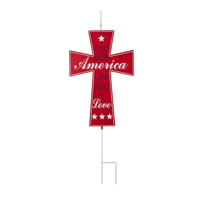 Glitzhome 32"H Patriotic Double Sided Metal Cross Yard Stake Wall Decor