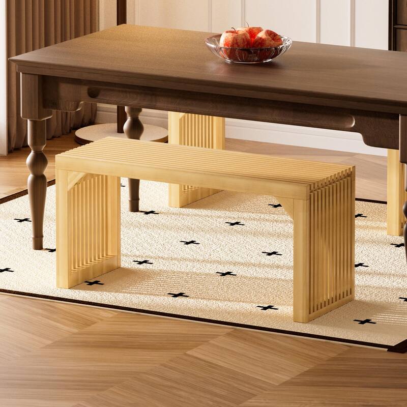 Rustic Solid Wood Bench - Triangular Support Design - Natural - 35" L