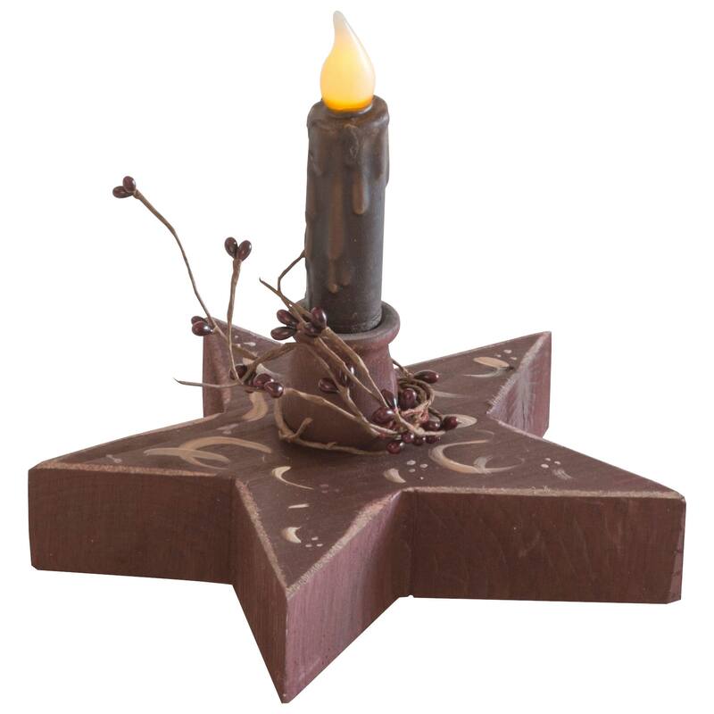Farmhouse Star Candle Holder with Flameless Candle - Burgundy