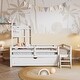 preview thumbnail 3 of 7, Wood Twin Size Solid Pine House Platform Kids Bed Frame with Guardrail and Drawer, Rustic Design, Easy to Assemble, White