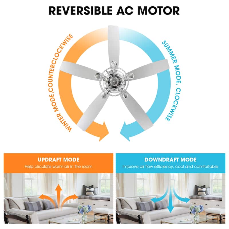 52-inch Chrome Wooden 5-blade Modern Crystal Ceiling Fan with Remote