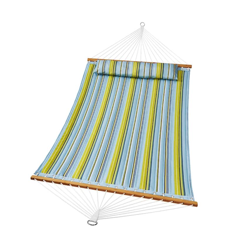 Green Stripe Quilted Cotton Hammock, 2-Person and No Stand - 55.1” L x 74.8” H