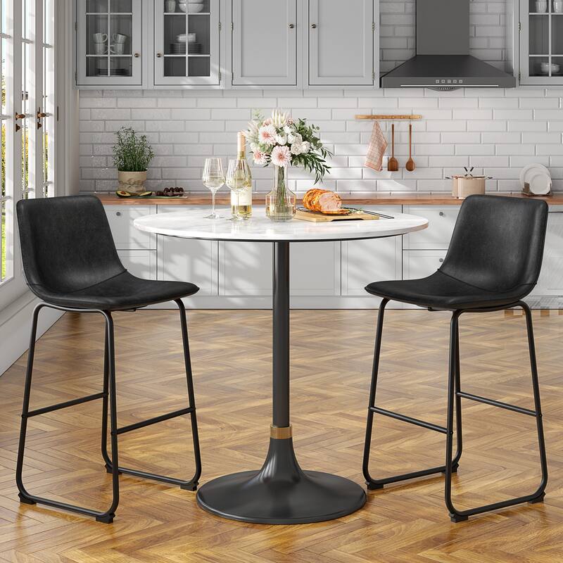 Bar Stools Faux Leather Counter Stools with Back Armless Dining Chairs (Set of 2)
