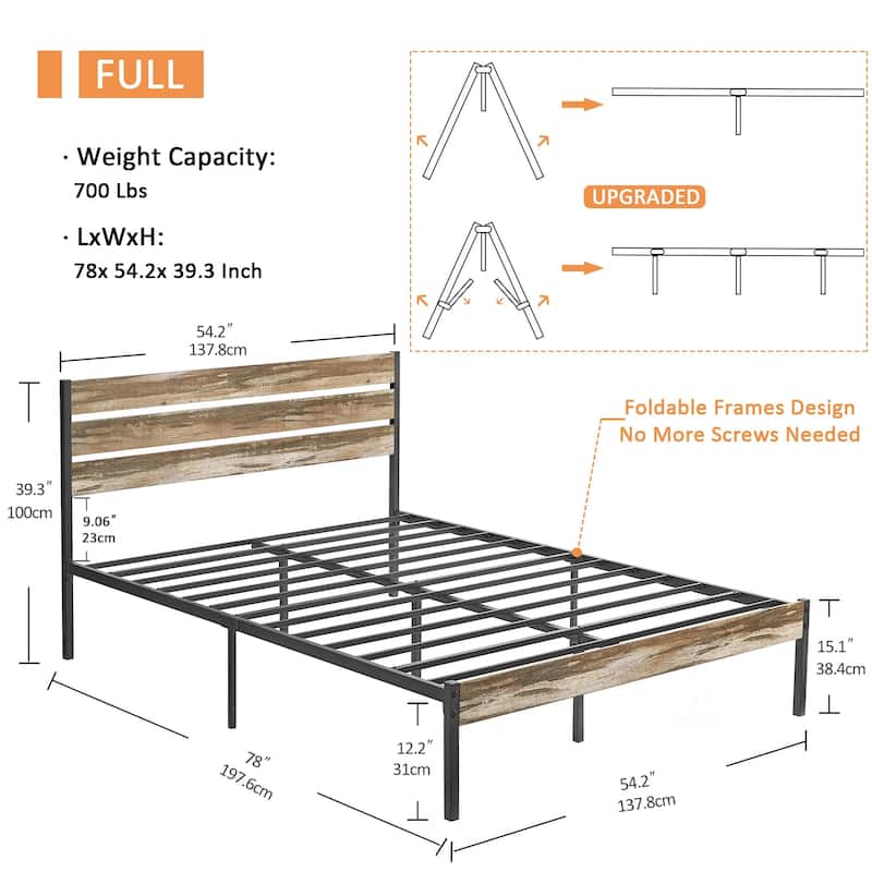 Javlergo Platform Bed Frame with Wood Headboard, Strong Metal Slats Support No Box Spring Needed