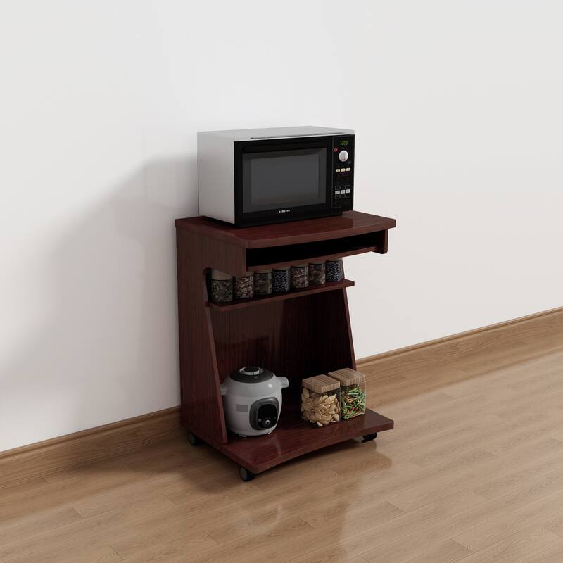 Utility cart Microwave cart Kitchen cart Computer cart one gliding shelf two shelves rounded corners mobile - Mahogany