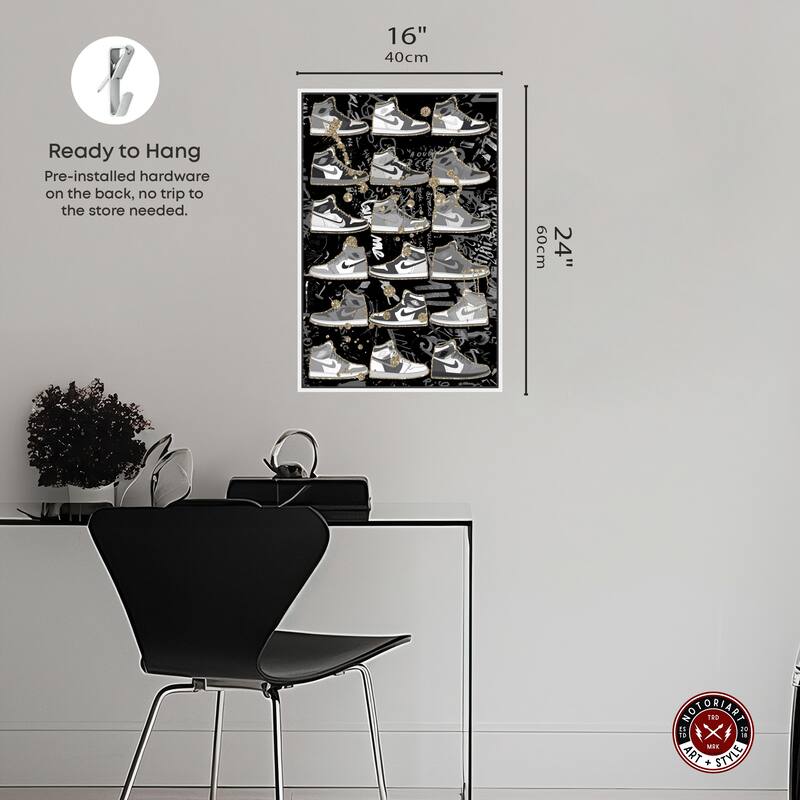 Notoriart Black And White Sneaker Collection Framed Sneaker 1 Piece Canvas Wall Art