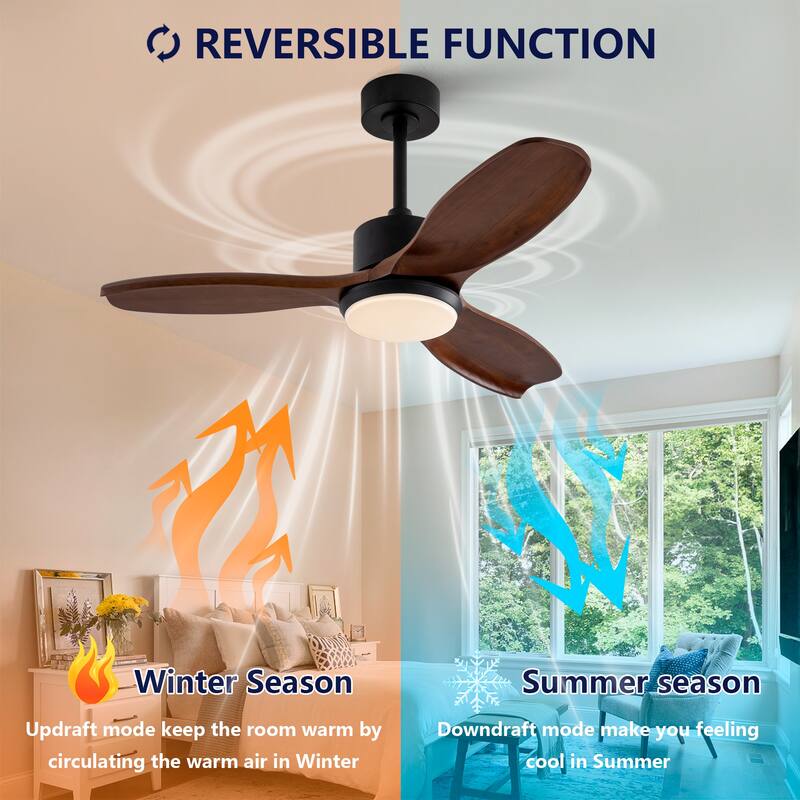42" Wood Ceiling Fan with Lights Remote Control, Quiet DC Motor 3 Blade