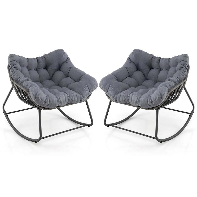 Costway 1/2 PCS Outdoor Rocking Chair Oversized Patio PE Wicker Egg - 2 PCS