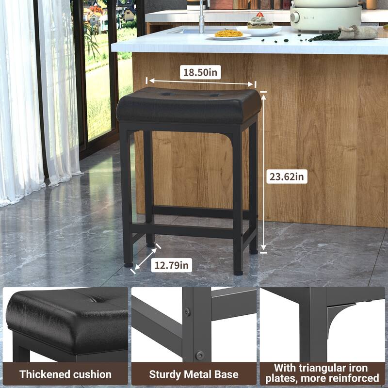 Counter-Height Stools Saddle Stool, PU Leather Barstools with Metal Base, Soft Cushion