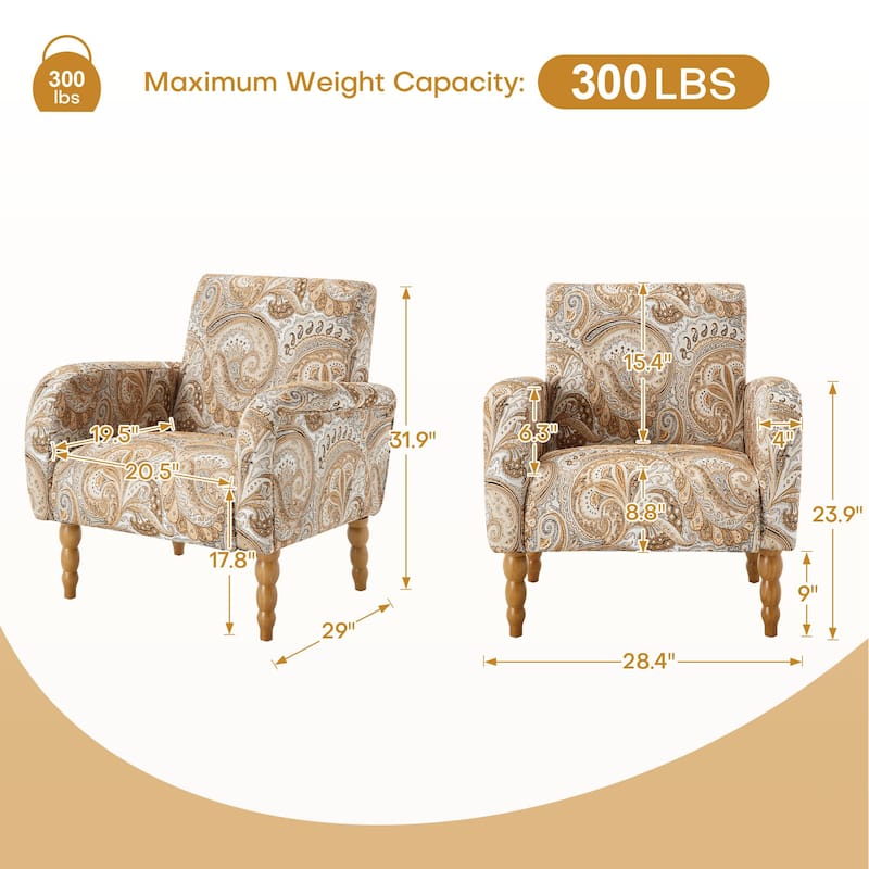 Fabric Armchair Accent Chair with Arms & Wood Legs