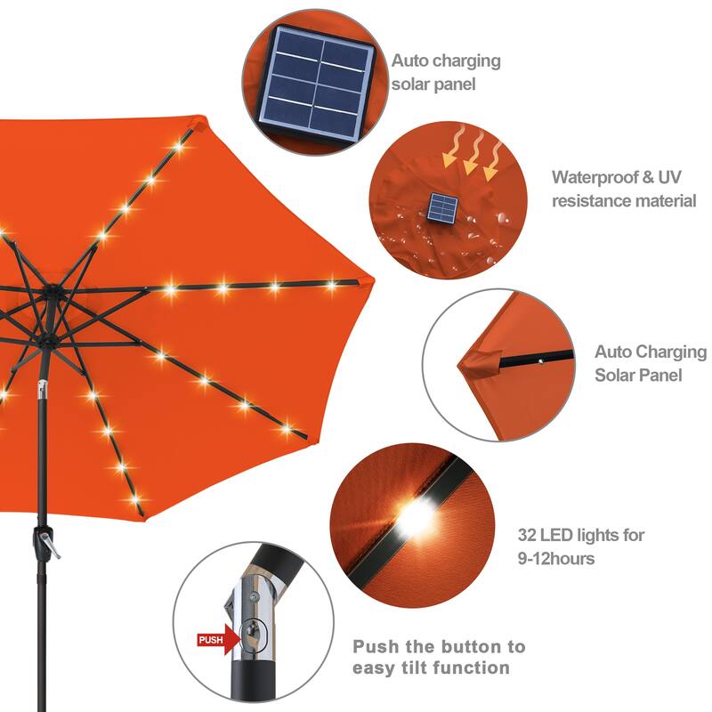 ABCCANOPY 9FT Outdoor Patio Solar Umbrella with 32LED Lights