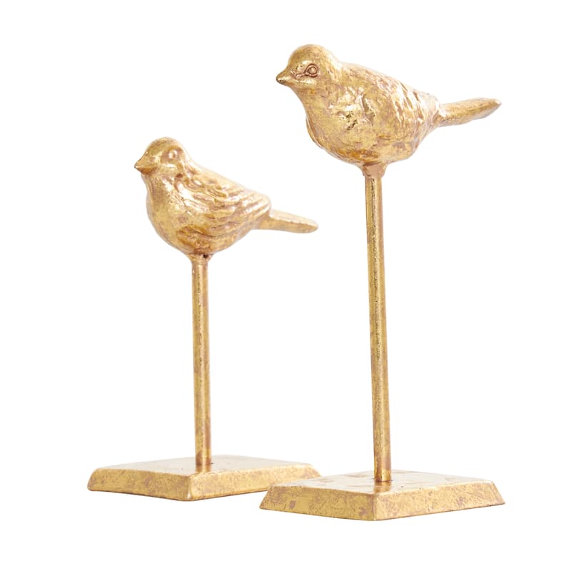 Metal Bird Sculpture with Gold Foil Texturing - Set of 2 Gold - Roche River Decor - 3"W x 5"L x 8"H