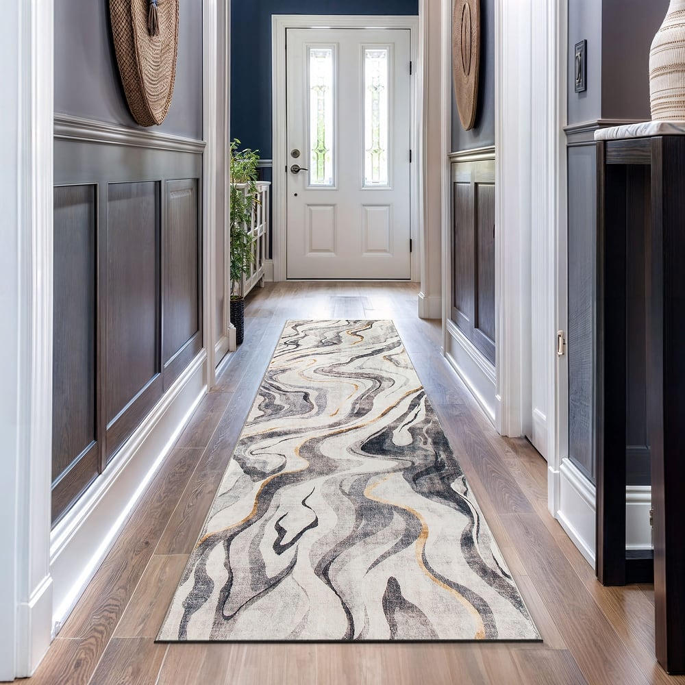 World Rug Gallery Contemporary Marble Washable Non-Slip Area Rug