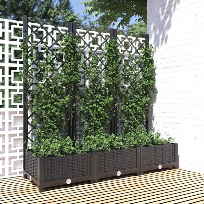 vidaXL Garden Planter with Trellis Plant Pot Flower Box Raised Bed Outdoor PP - 47.2" x 15.7" x 47.8" - Black