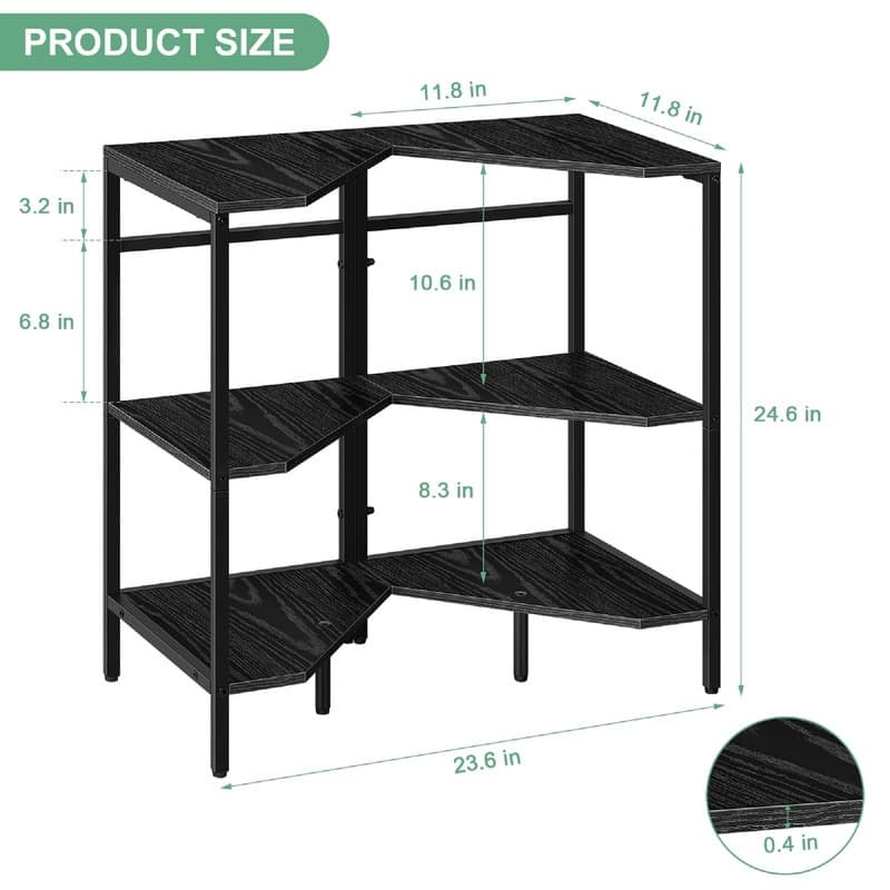 3 Tier Wooden Corner Shelves Standing - 23.62"D x 11.81"W x 24.6"H