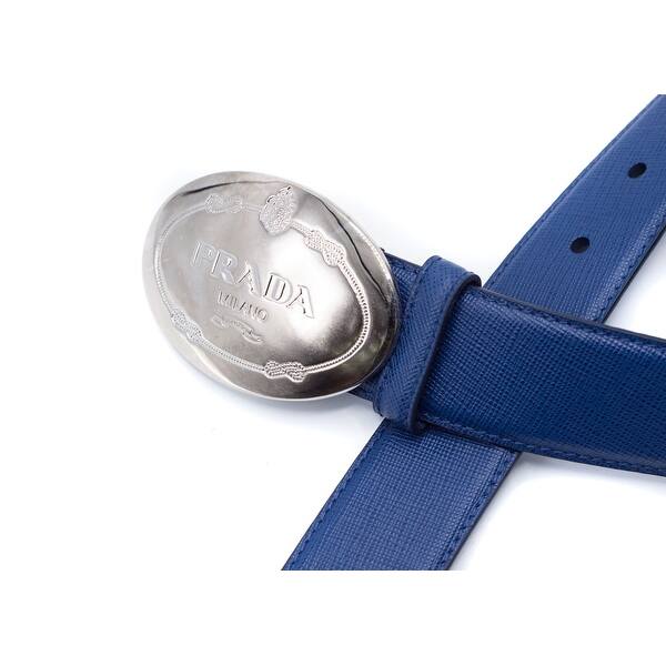 Shop Prada Men S Blue Leather Oval Logo Belt Overstock 16305178