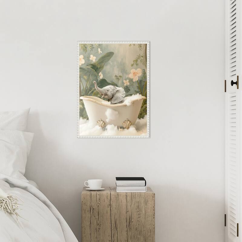 Elephant Bath Joy by Niky Rahner Framed Canvas Wall Art
