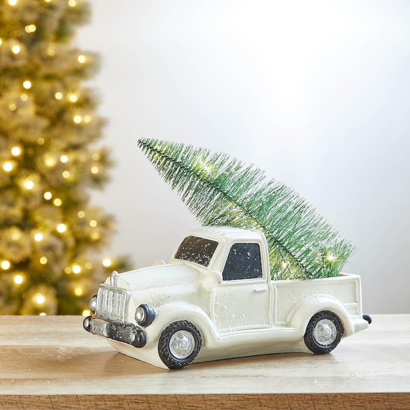 Glitzhome LED Lighted Red Truck Christmas Table Decor - 11"l*5.2"w*6"h