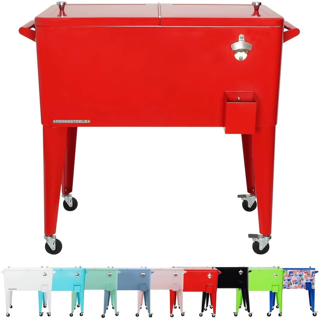 Permasteel 80-Qt Classic Outdoor Rolling Patio Cooler with Wheels, Red