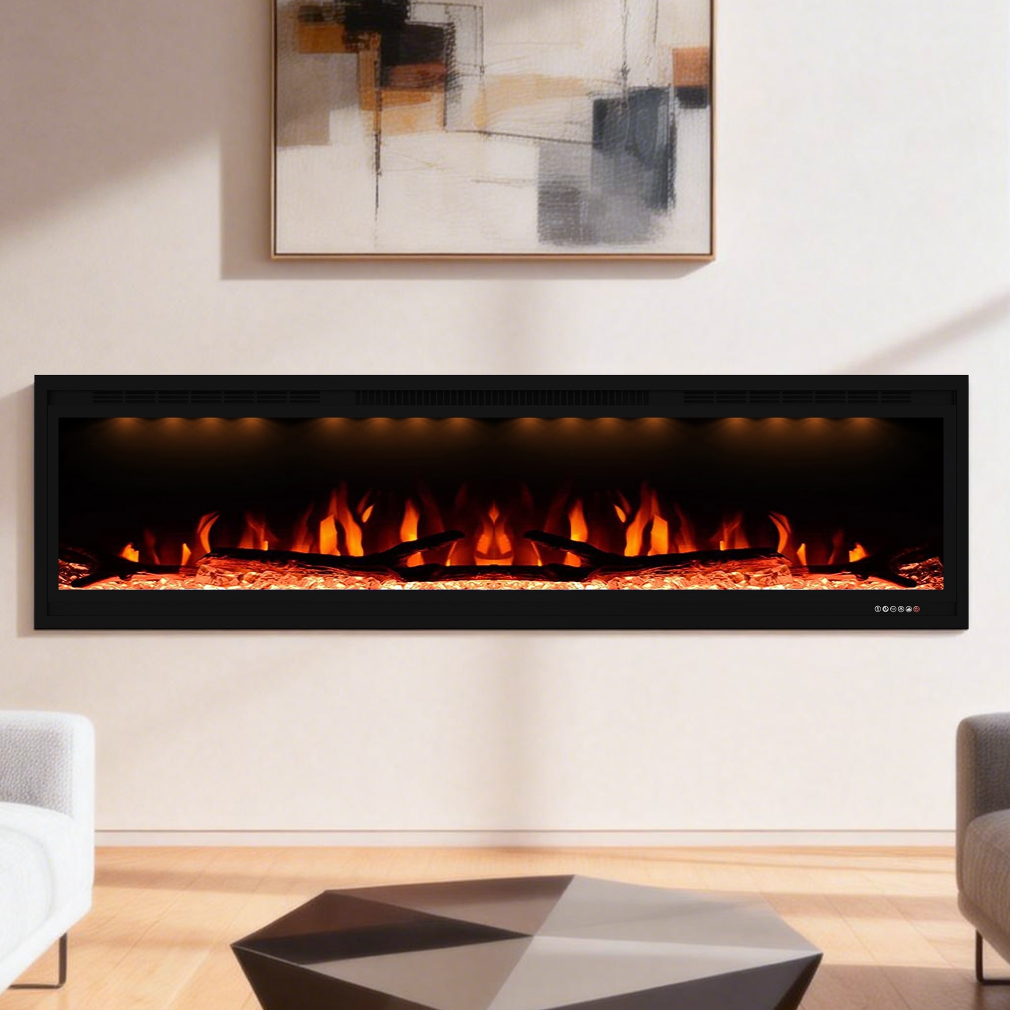 72" 1500W Inserted Wall Mounted Modern Linear Smart Electric Fireplace Heater with APP Control and Remote