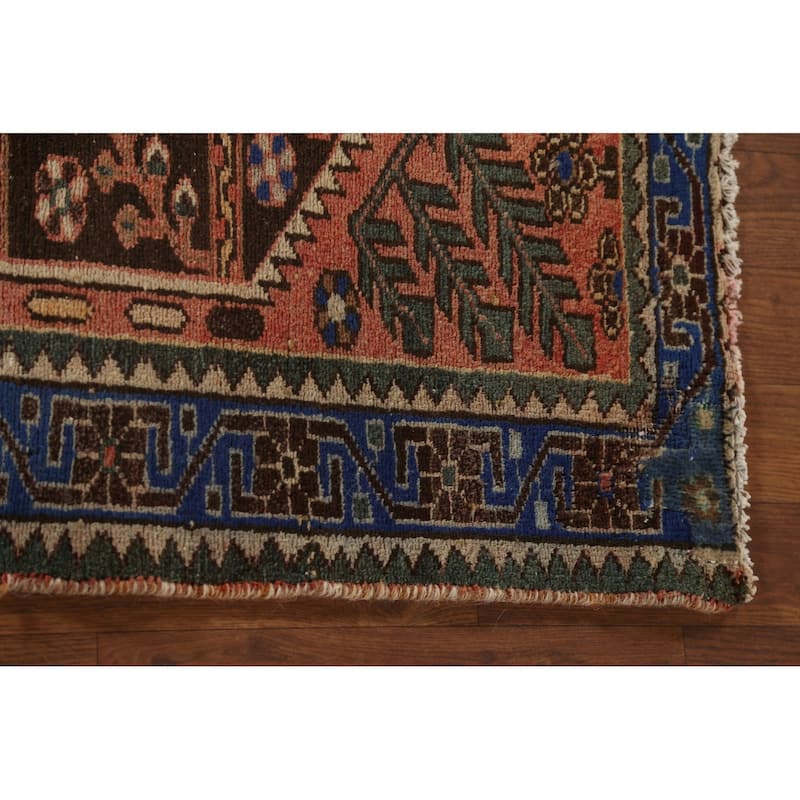Brown Bakhtiari Persian Vintage Runner Rug Handmade Wool Carpet - 3'10"x 9'6"