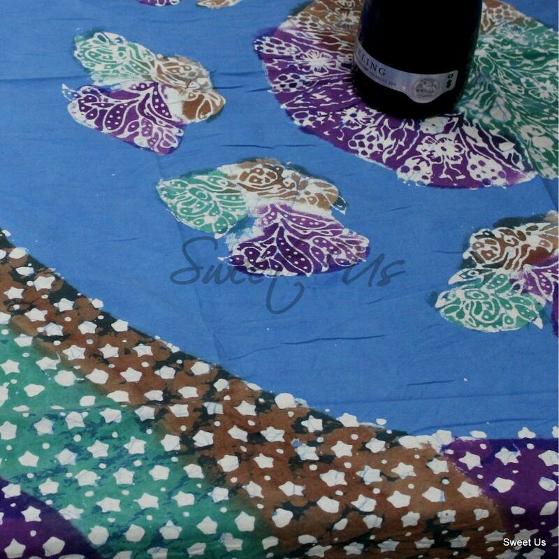 Cotton Batik Print Floral Tablecloth Rectangle - 58 x 90 in