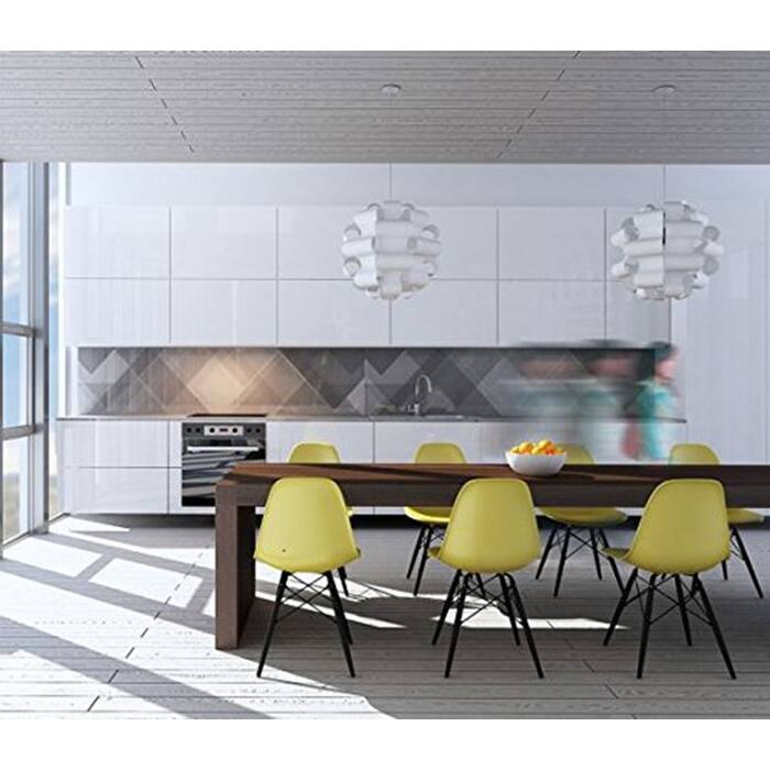 Set of 2 Modern Plastic Eiffel Side Chairs – Armless Molded Shell with Black Wood-Look Eiffel Legs for Dining, Office & Accent