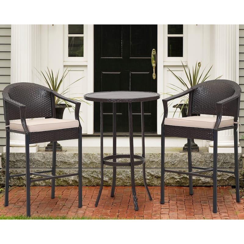 3-Piece Outdoor Wicker Bar Set, Patio Bistro Set