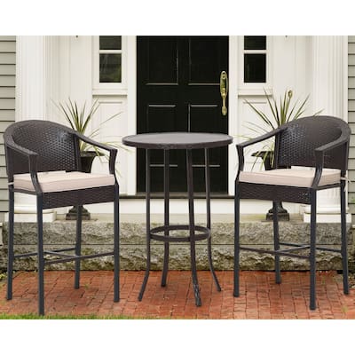 3-Piece Outdoor Wicker Bar Set, Patio Bistro Set