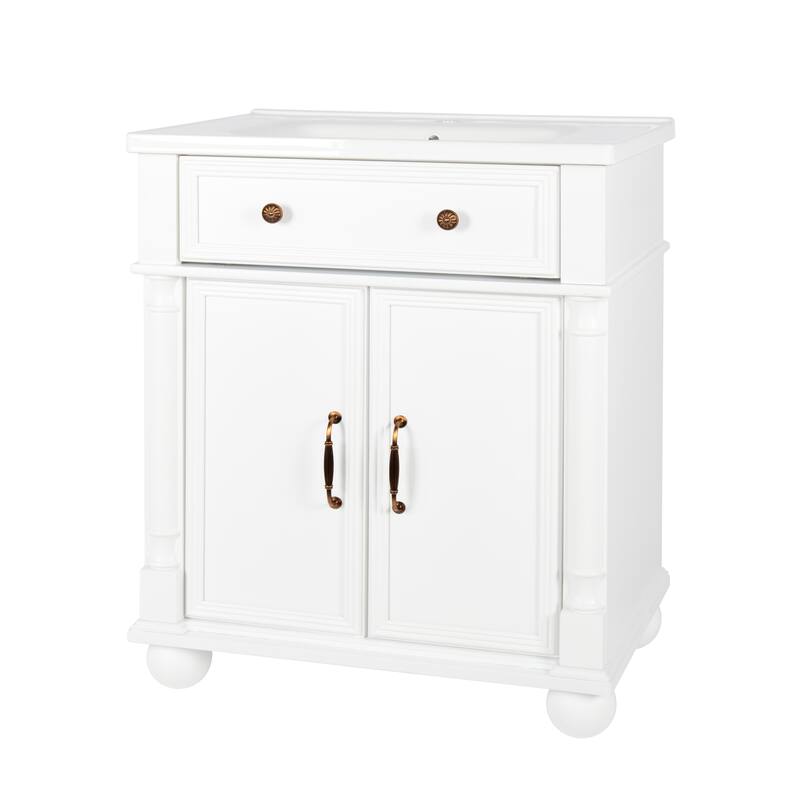 27.8-Inch Mid-Century Bathroom Vanity Sink with Roman Column Base, Farmhouse Freestanding Storage Cabinet