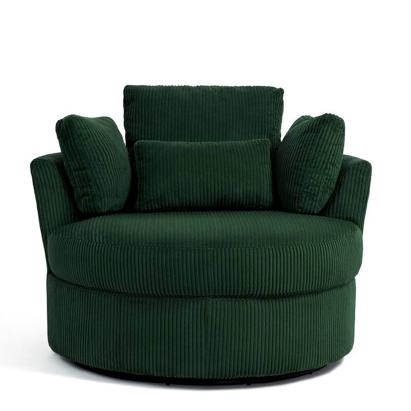 41" W Oversized Accent Barrel Swivel Chair with Moon Storage Ottoman