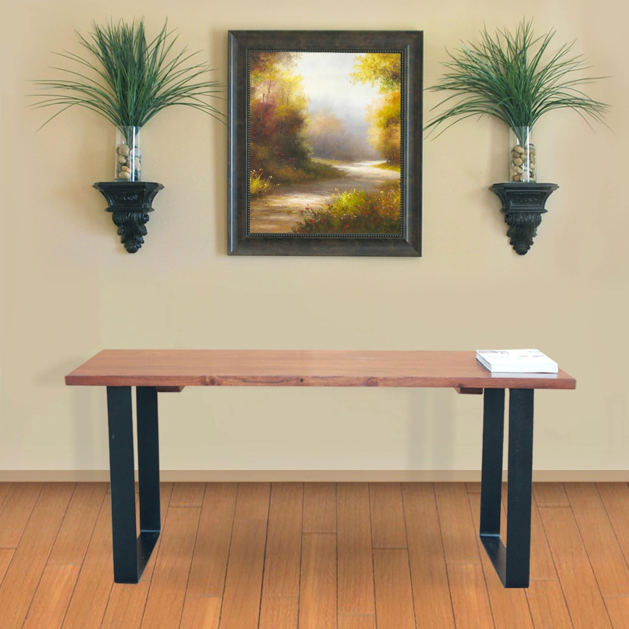 Solid Rectangular Wooden Bench - 40" - Chestnut Brown and Black
