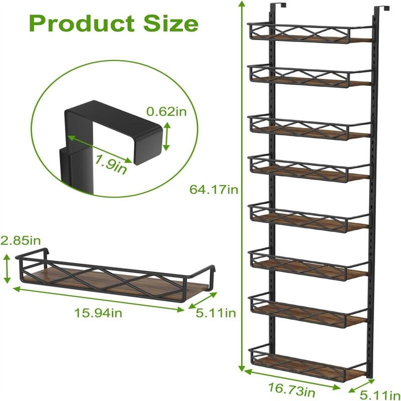 Over The Door Pantry Organizer - 5.11"D x 16.73"W x 64.17"H