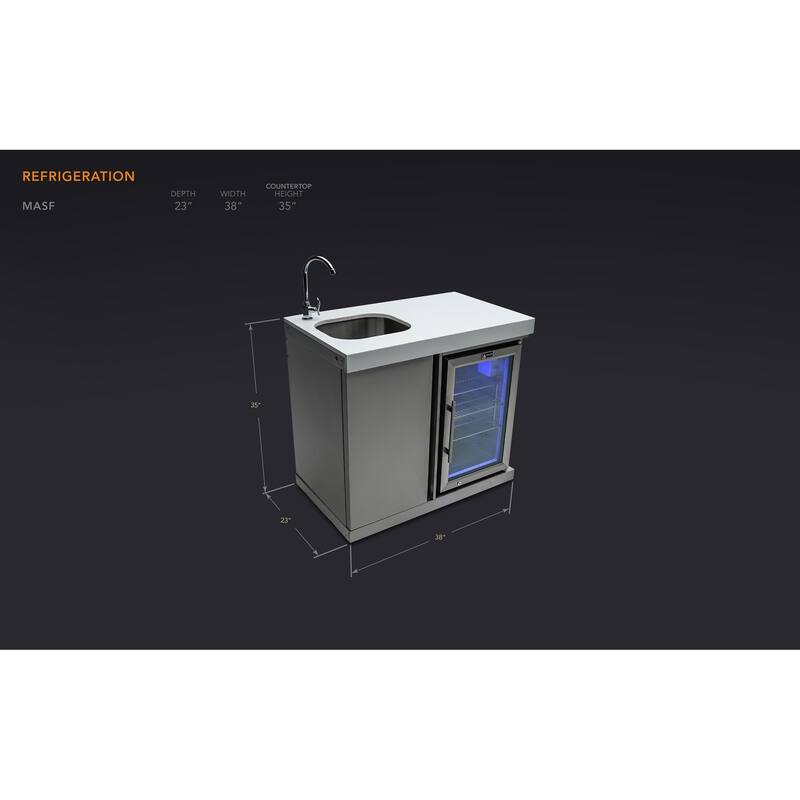 Mont Alpi MASF-SS Stainless Steel Beverage Center Cabinet Module with Outdoor Refrigerator Faucet and Sink + Storage Cabinet