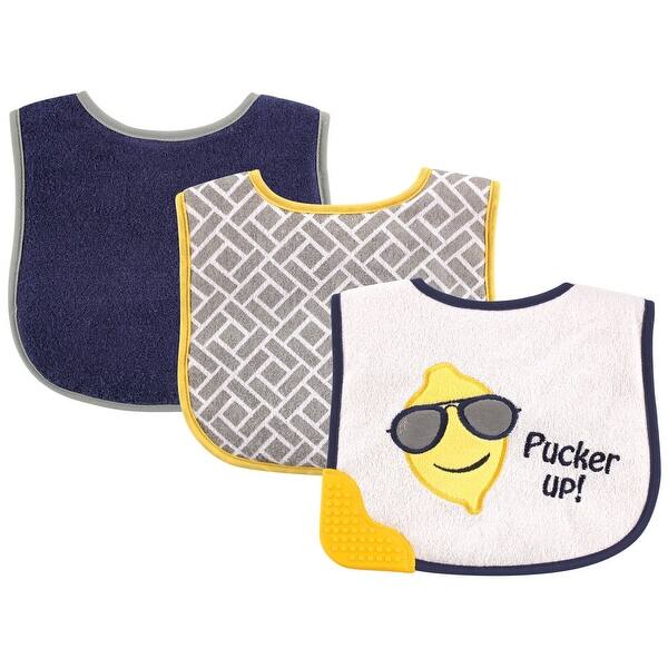 slide 1 of 1, Luvable Friends Baby Boy Feeder Bibs with Teether 3pk, Blue Lemon, One Size - Blue Lemon - One Size One Size - Blue Lemon