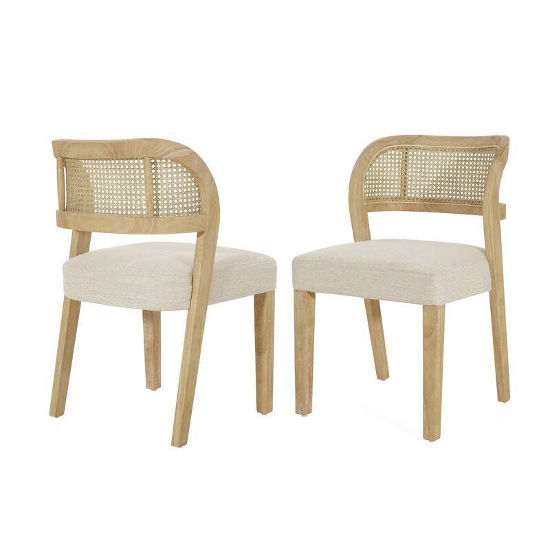 Christopher Knight Home - Minimalist 19.25"W Wood Dining Chairs Set with Hand-Woven Curved Backrest & Upholstered Seat