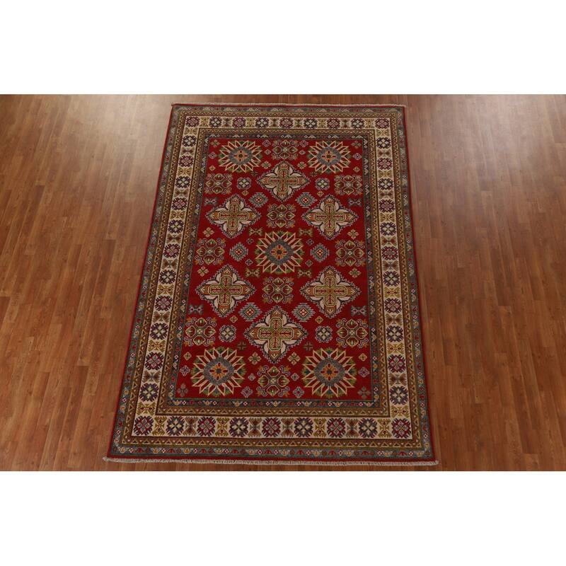 Traditional Geometric Red Kazak Oriental Wool Area Rug Hand-knotted - 6'7" x 9'9"