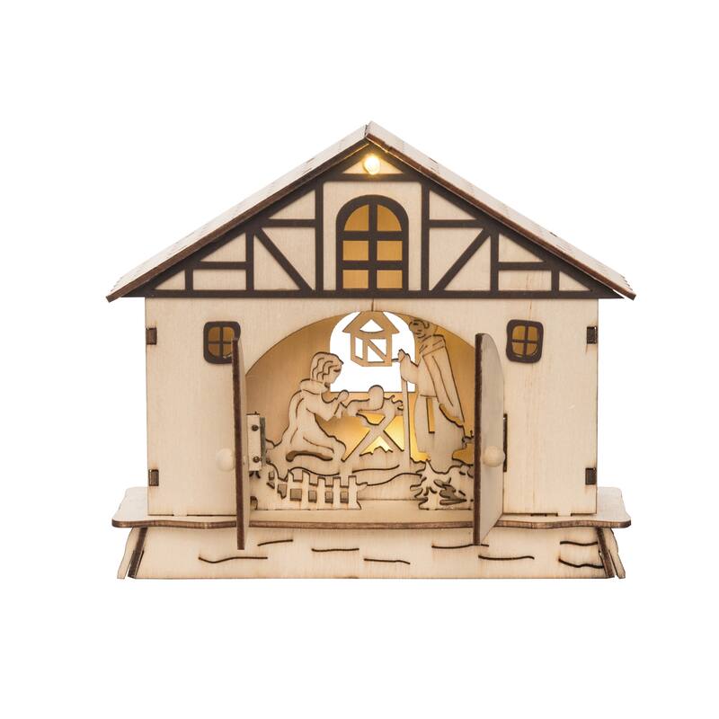 Transpac Wood 7 in. Brown Christmas Laser Cut Nativity Scene