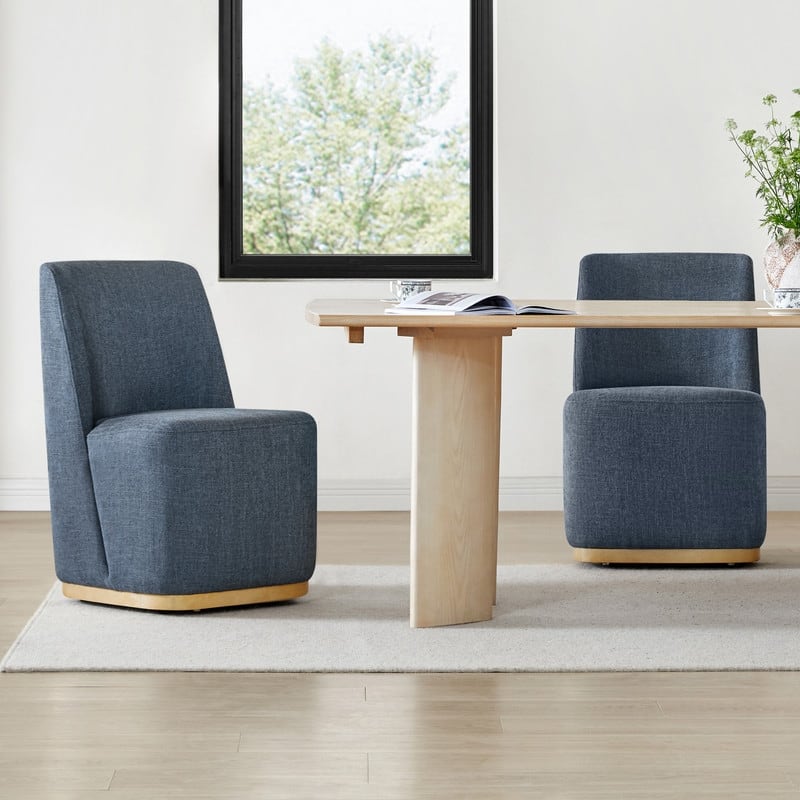 Brian Modern Dining Chairs with Casters&Wood Base Set of 2