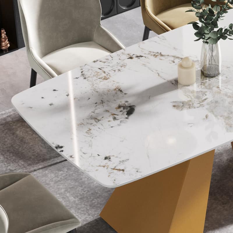 63"Modern artificial stone pandora white curved metal leg dining table -6 people