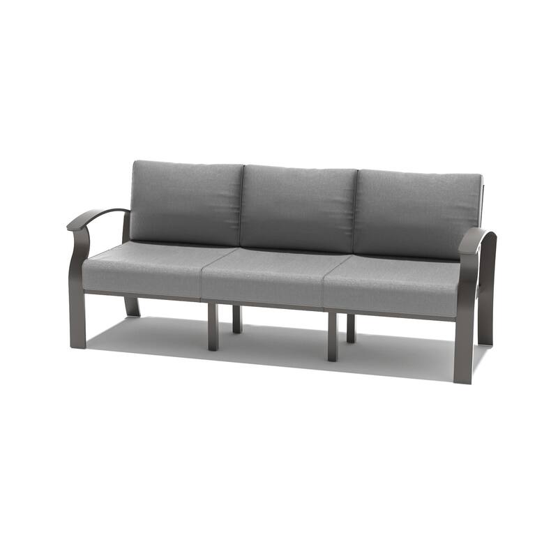Outdoor Aluminum Couch Settee with Grey Cushions - Grey