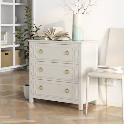 COZAYH Farmhouse 3-Drawer Dresser, Rustic Chest of Drawers with Embossed Geometric Lines, French Country, Fully-Assembled