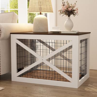 Chic Pet Cage Coffee Table, Wooden Top & Black Metal Frame Stylish Living Rooms