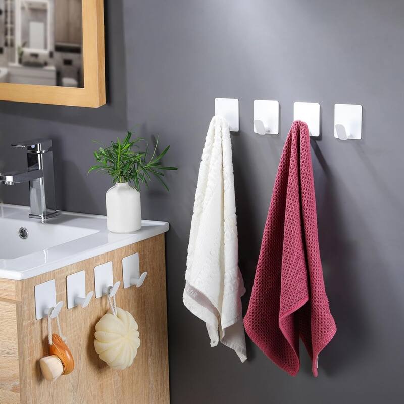(Pack of 8) Adhesive Hooks Towel/Coat Hooks Stick to Bathroom or Kitchen
